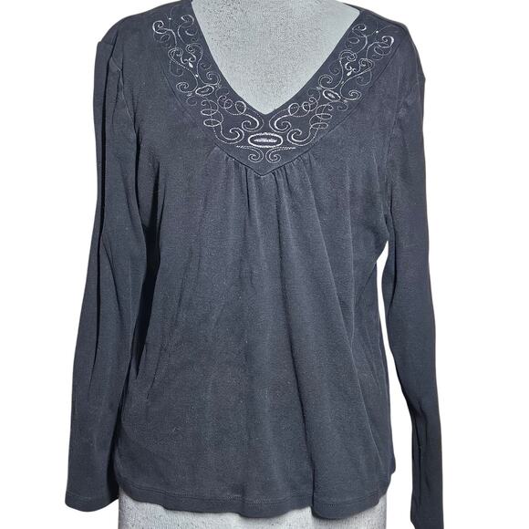Black Cotton Embellished Tee Size Large - Picture 1 of 4